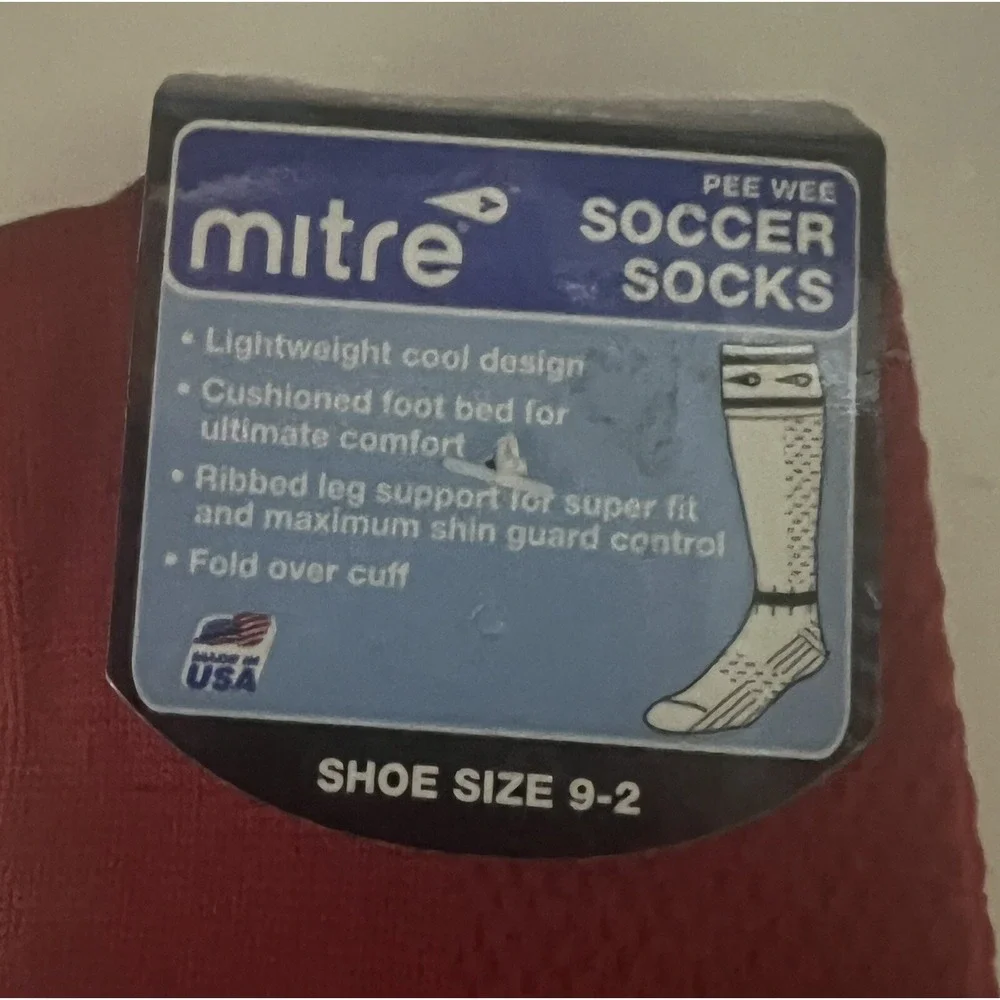 Mitre Pee Wee Soccer Socks Shoe Size 9-2 Red 2 Pairs